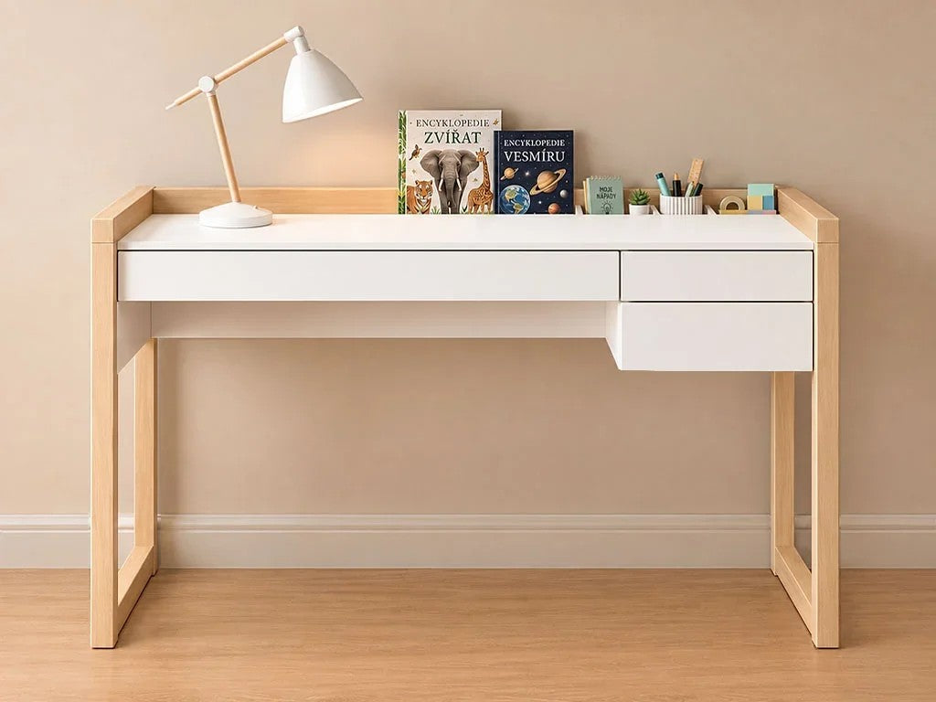 Bureau kinderkamer Stolly met drie laden wit – afbeelding 3