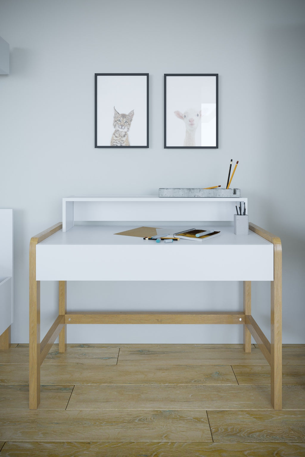 Bureau kinderkamer Victor met eiken poten en lade