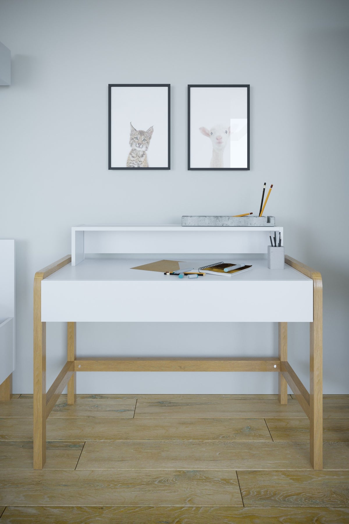 Bureau kinderkamer Victor met eiken poten en lade