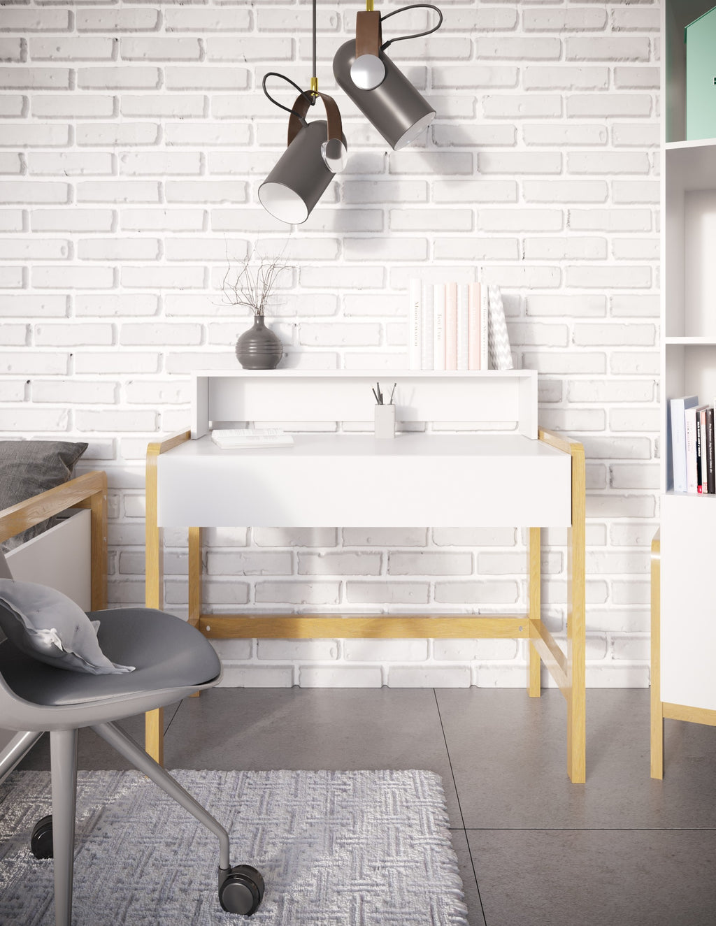 Bureau kinderkamer Victor met eiken poten en lade – afbeelding 3