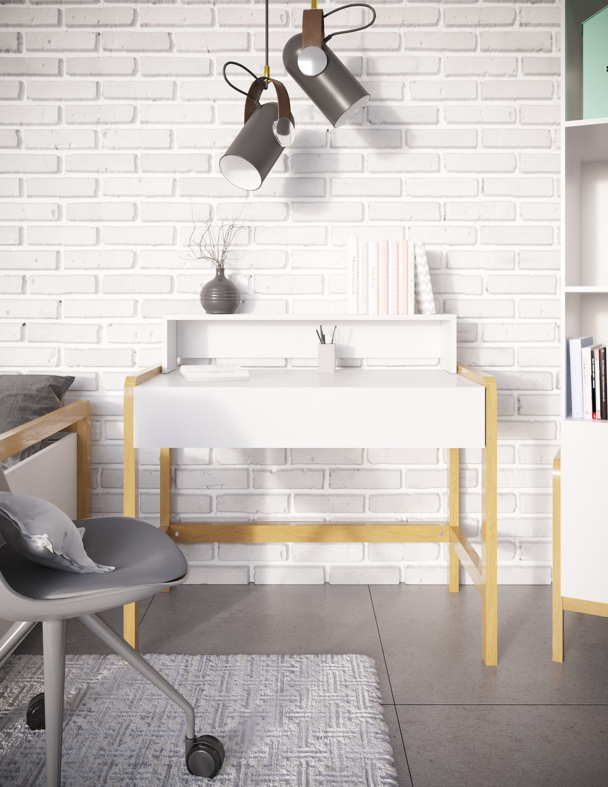 Bureau kinderkamer Victor met eiken poten en lade – afbeelding 3
