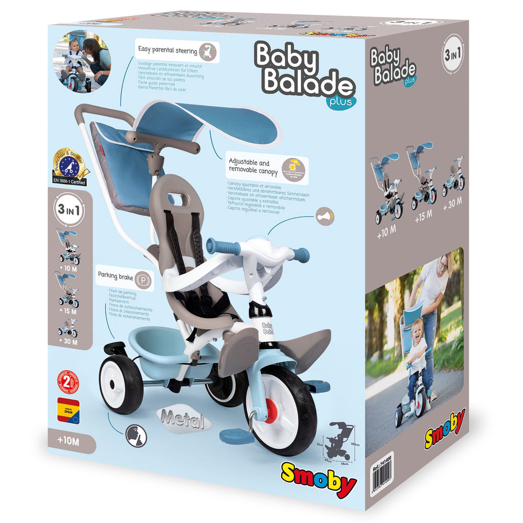 Driewieler met duwstang Baby Balade Plus blauw – afbeelding 7