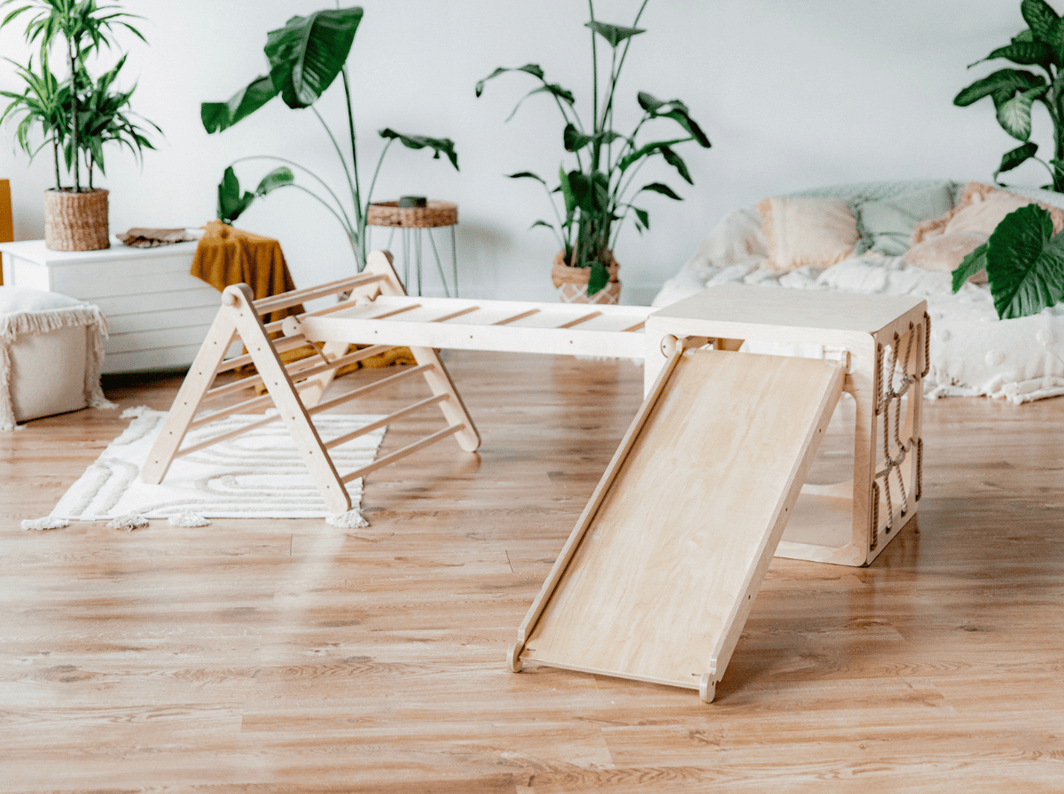 Houten glijbaan en klimplank voor klimrek – afbeelding 5