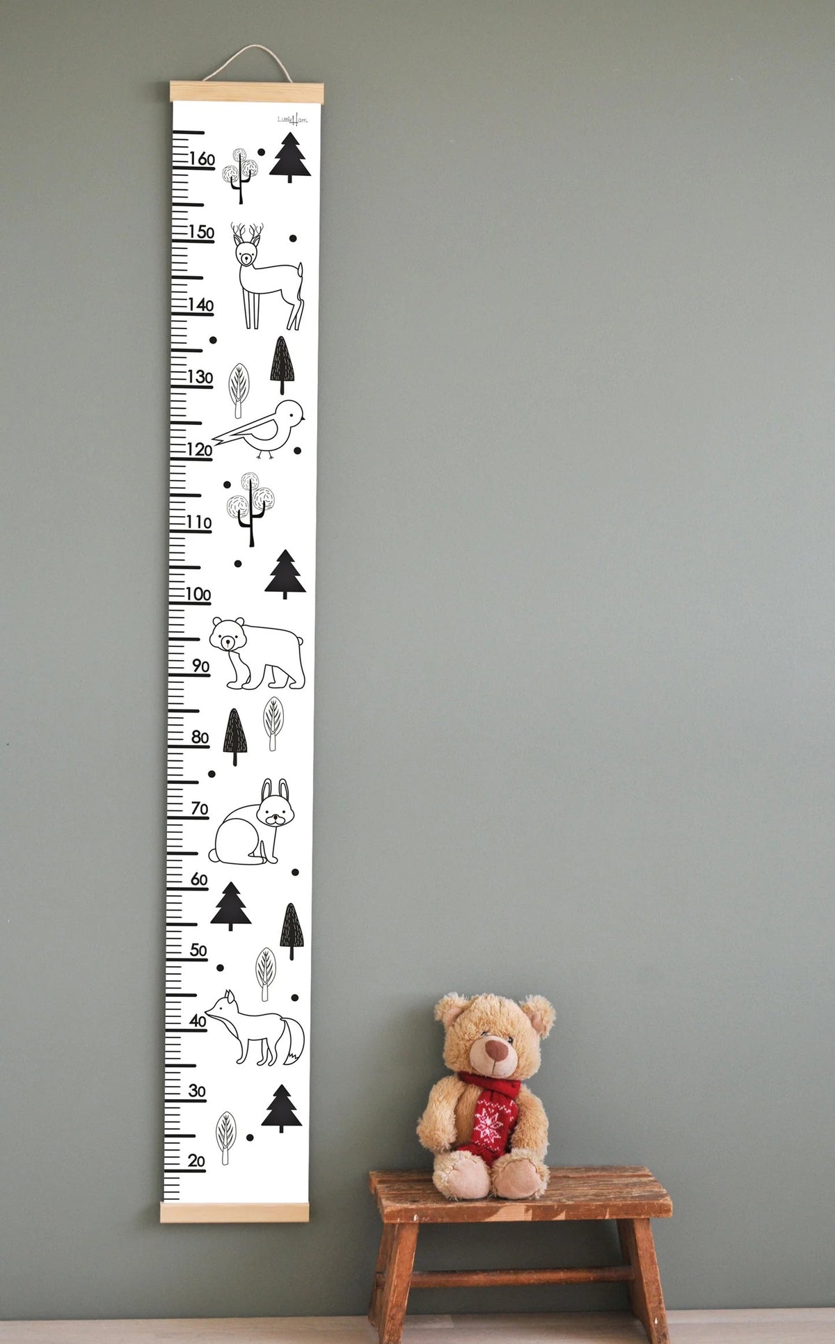 Groeimeter kinderkamer bosdieren zwart-wit