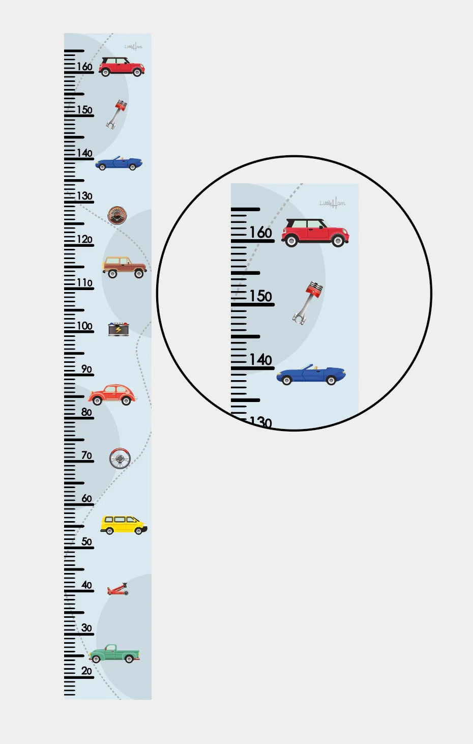 Groeimeter kinderkamer van papier – retro auto's – afbeelding 2