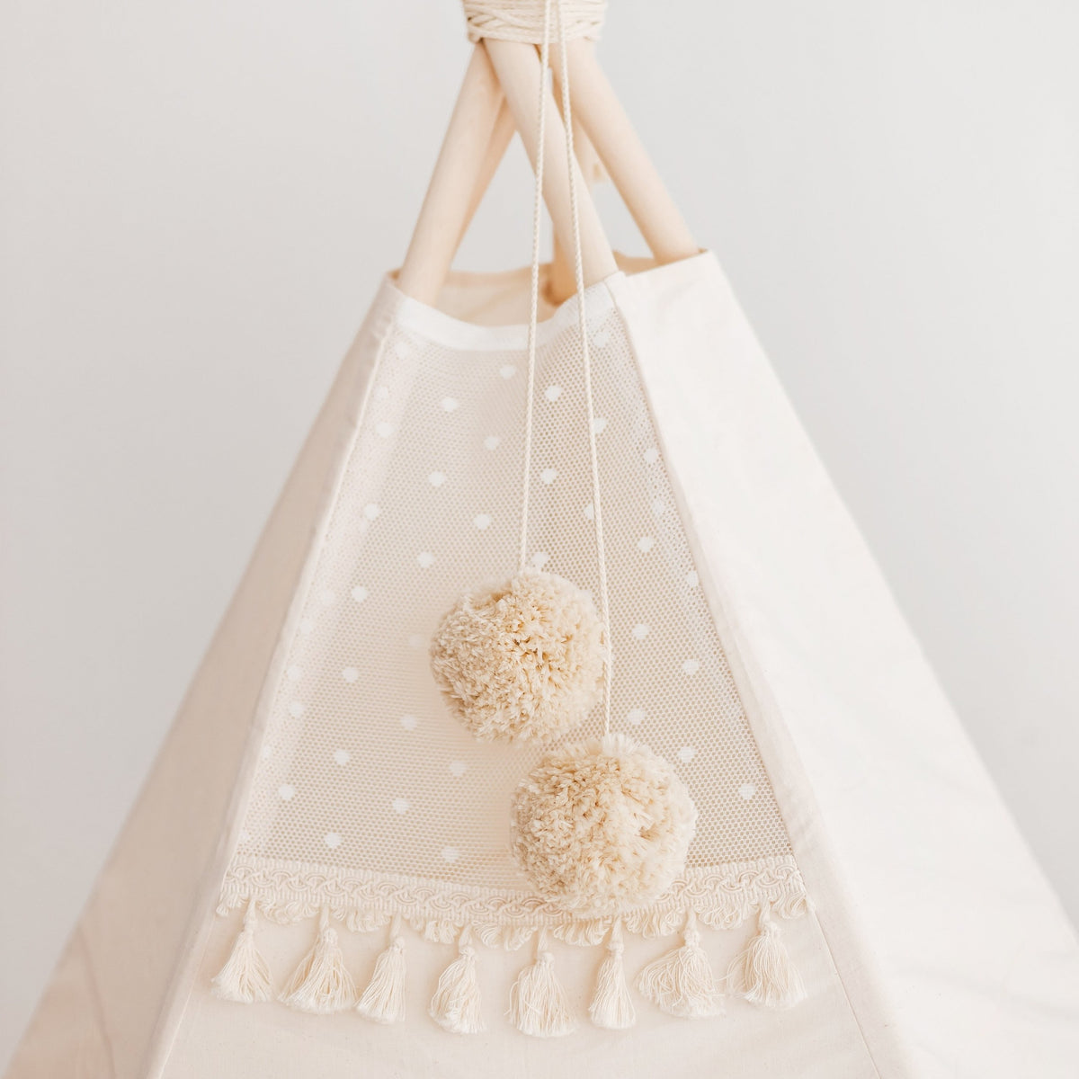 Grote tipi tent XL ecru met kwastjes – afbeelding 4