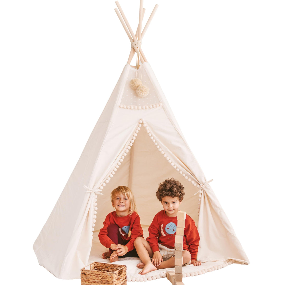 Grote tipi tent XL ecru met pompons