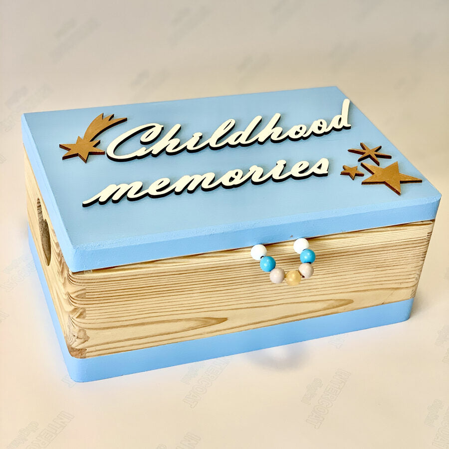 Houten herinneringsdoos baby Childhood Memories lichtblauw
