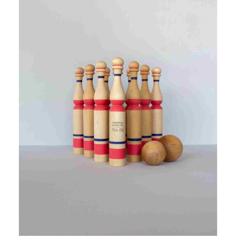 Houten kegelspel rood – afbeelding 3