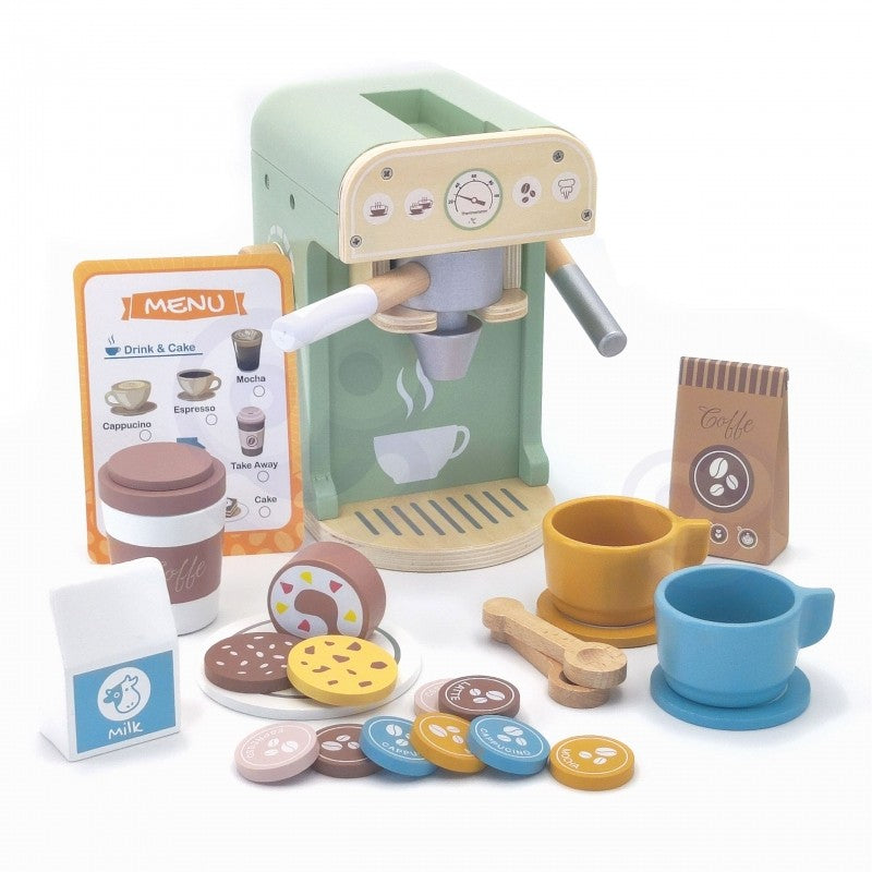 Houten keuken speelgoed – koffiezetapparaat baristaset 25-delig