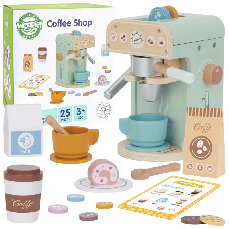Houten keuken speelgoed – koffiezetapparaat baristaset 25-delig – afbeelding 15