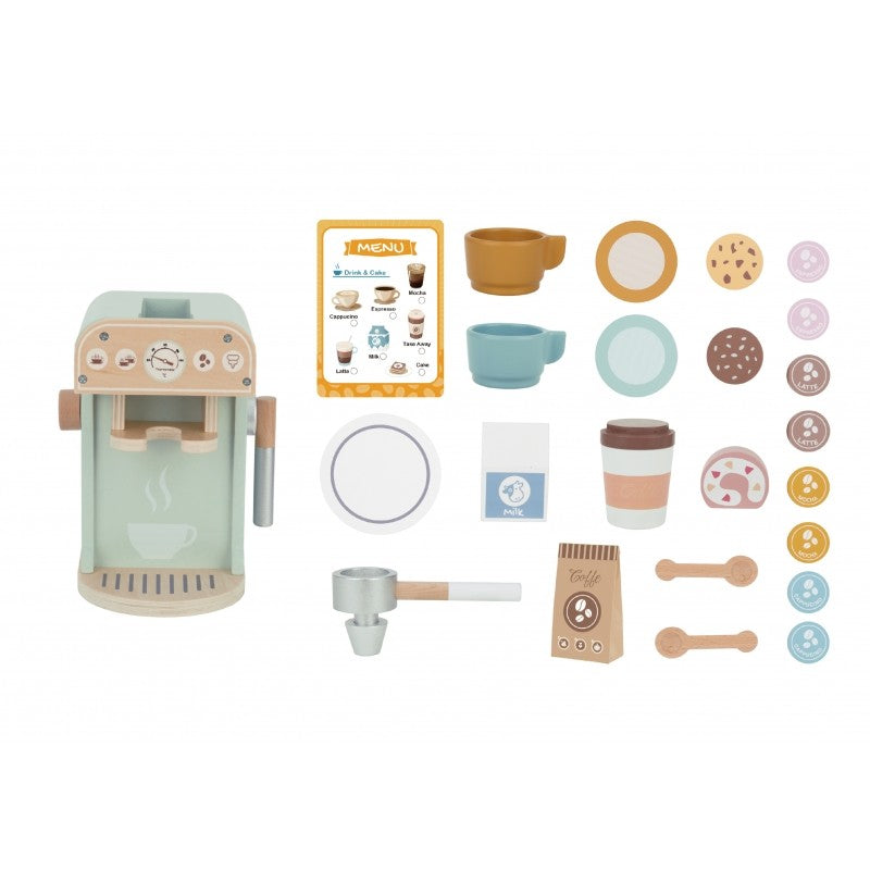 Houten keuken speelgoed – koffiezetapparaat baristaset 25-delig – afbeelding 3