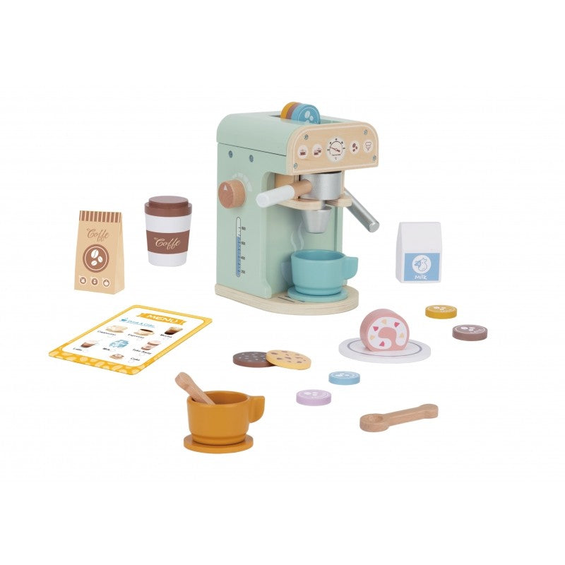 Houten keuken speelgoed – koffiezetapparaat baristaset 25-delig – afbeelding 4