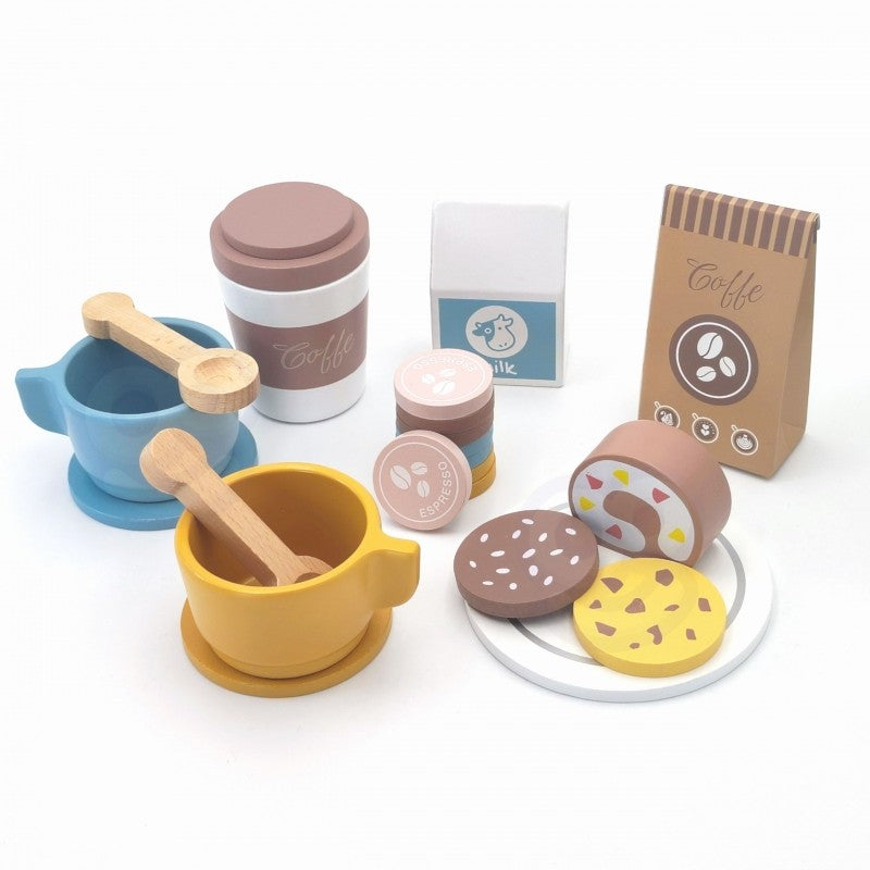 Houten keuken speelgoed – koffiezetapparaat baristaset 25-delig – afbeelding 6