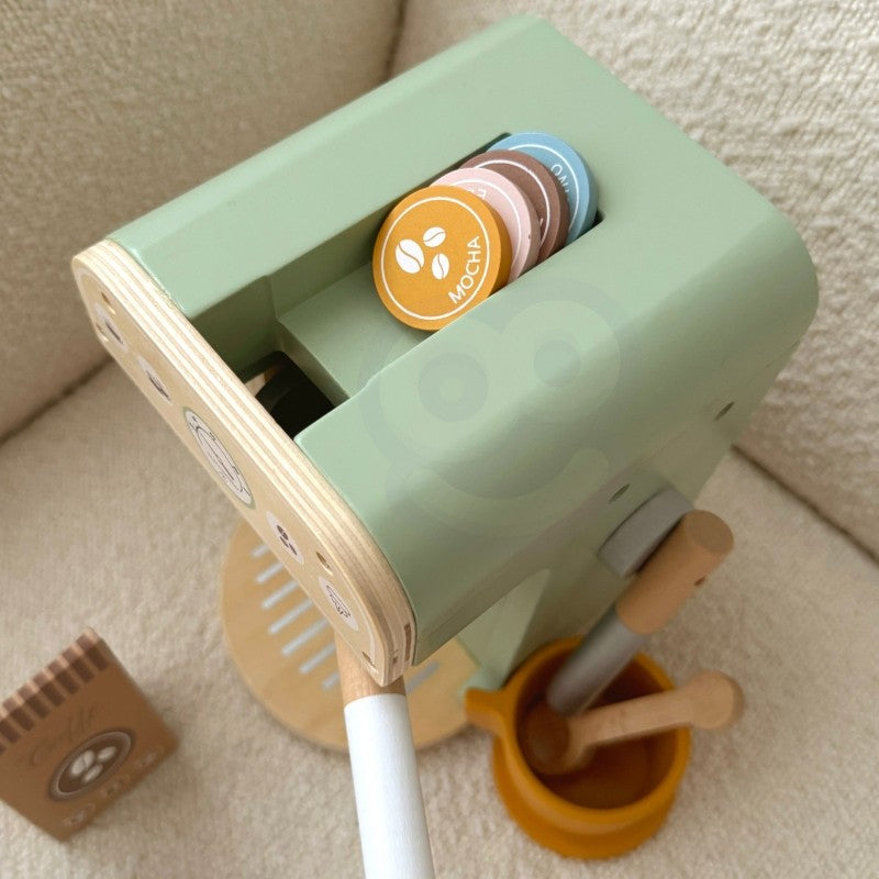Houten keuken speelgoed – koffiezetapparaat baristaset 25-delig – afbeelding 8