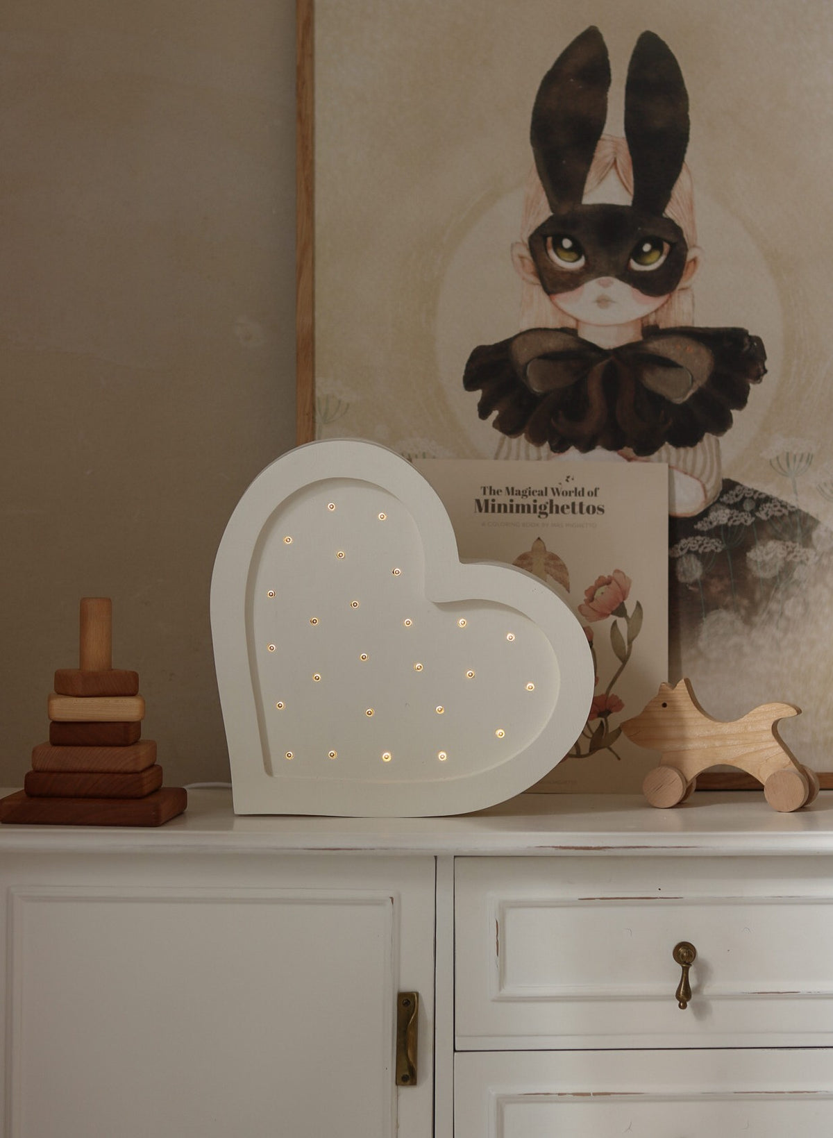 Houten lamp kinderkamer hart – nachtlamp met dimmer