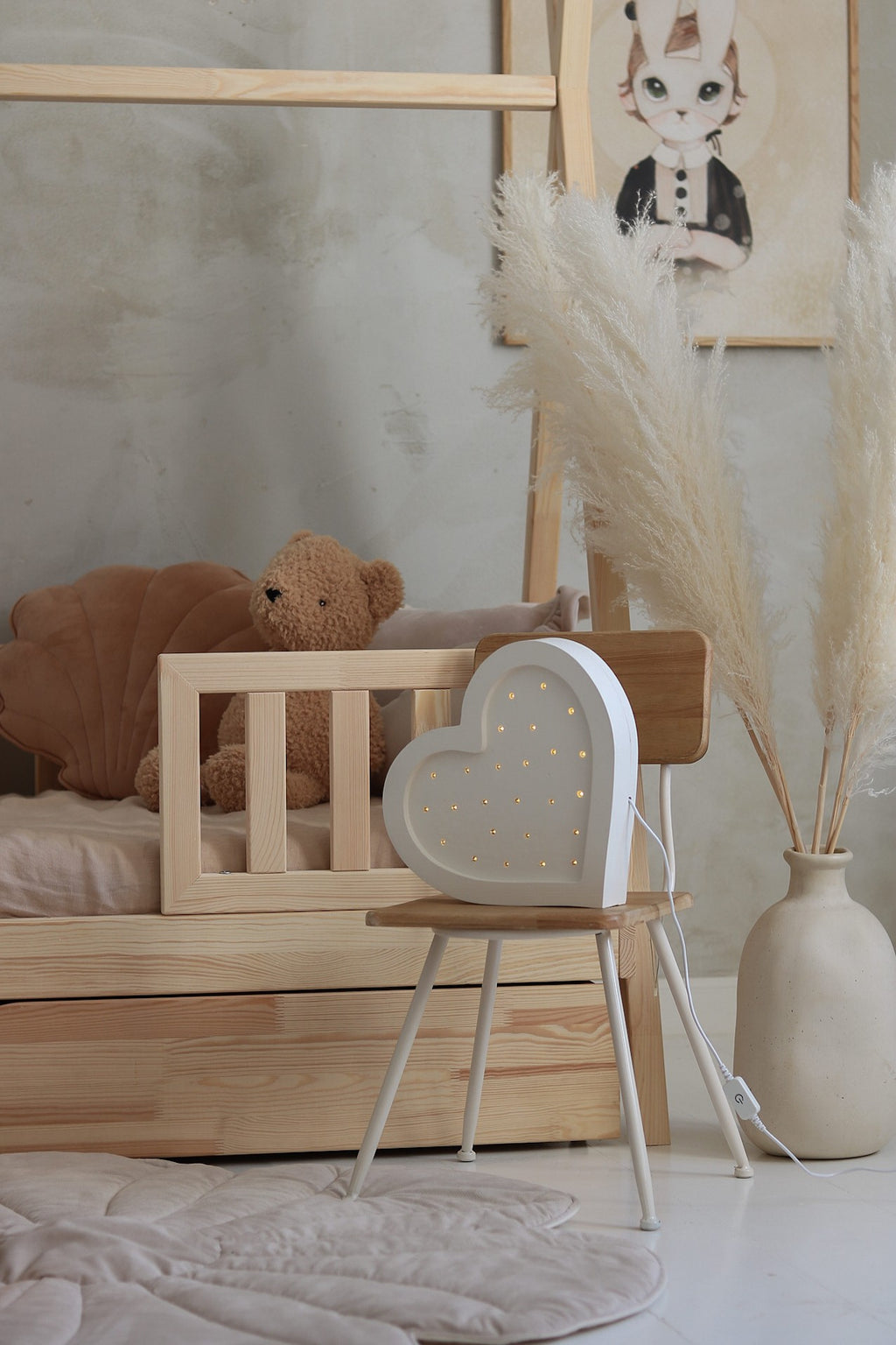 Houten lamp kinderkamer hart – nachtlamp met dimmer – afbeelding 3