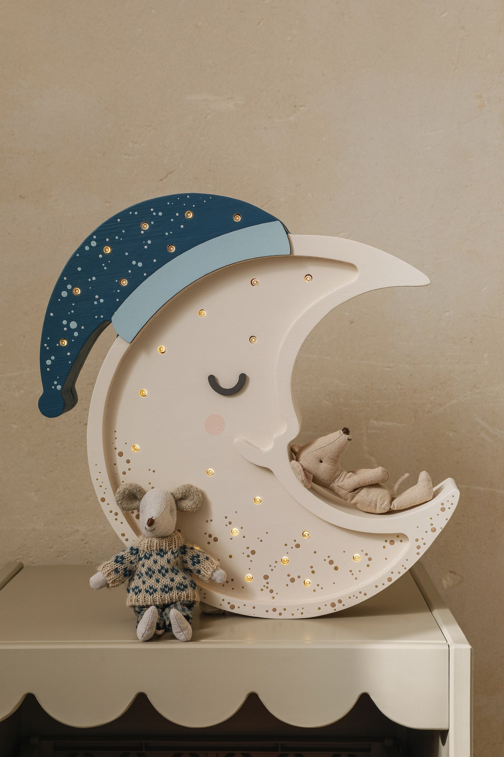 Houten lamp kinderkamer maan – nachtlamp met dimmer