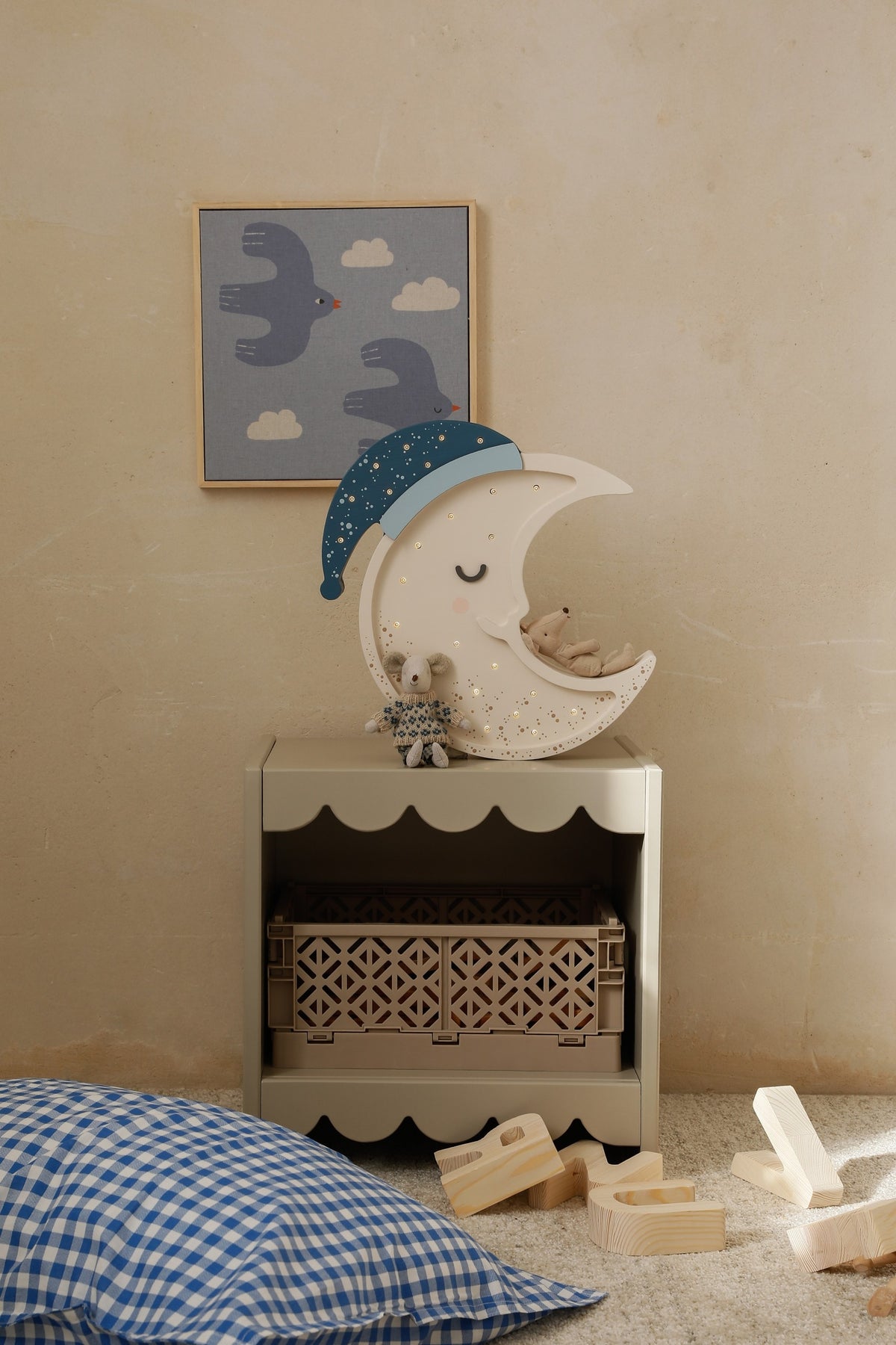 Houten lamp kinderkamer maan – nachtlamp met dimmer – afbeelding 2