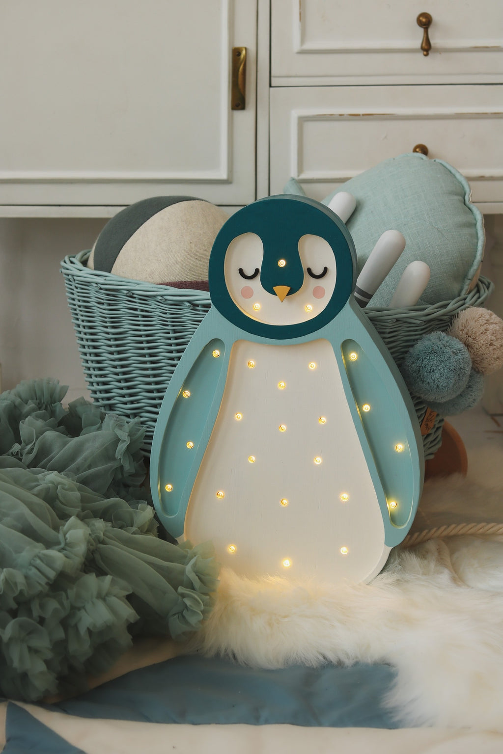 Houten lamp kinderkamer pinguïn – nachtlamp met dimmer – afbeelding 2