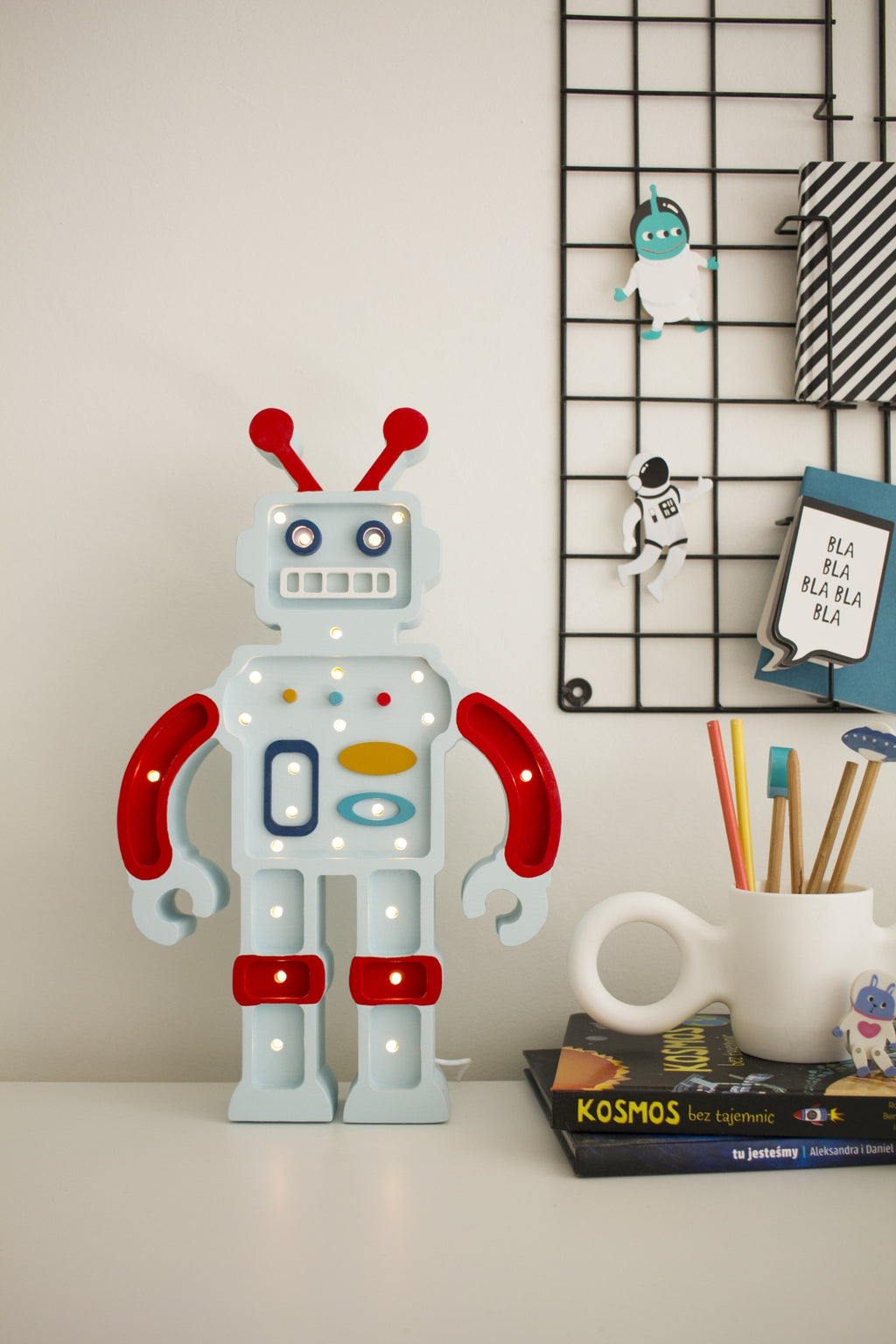 Houten lamp kinderkamer robot – nachtlamp met dimmer