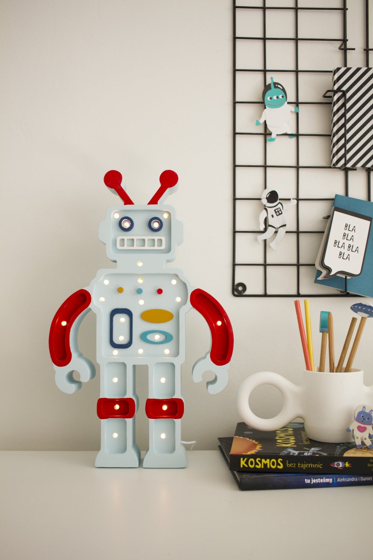 Houten lamp kinderkamer robot – nachtlamp met dimmer