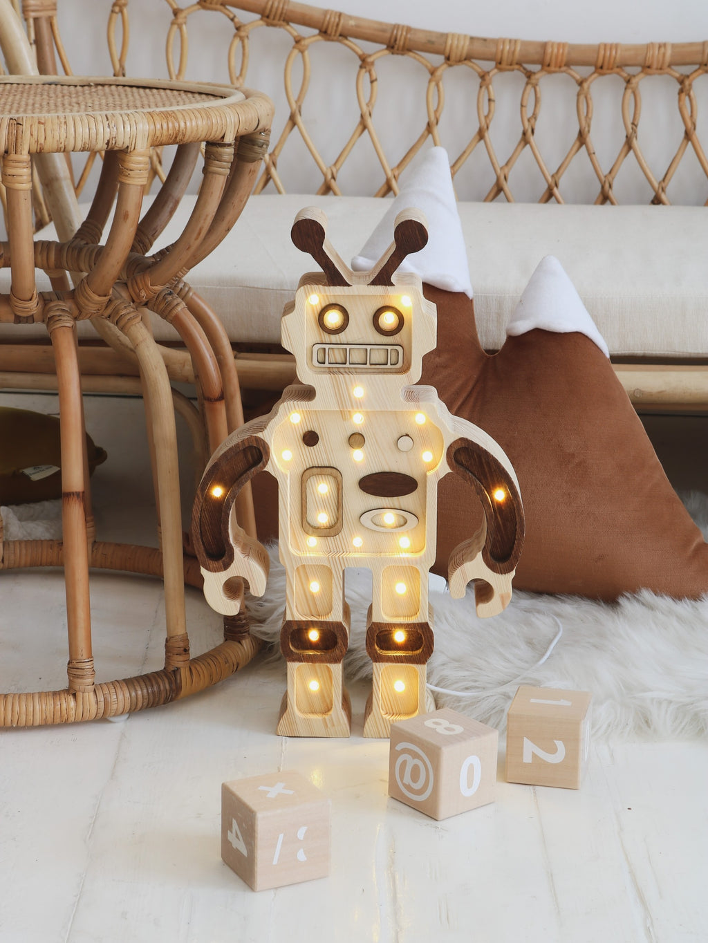 Houten lamp kinderkamer robot – nachtlamp met dimmer – afbeelding 2