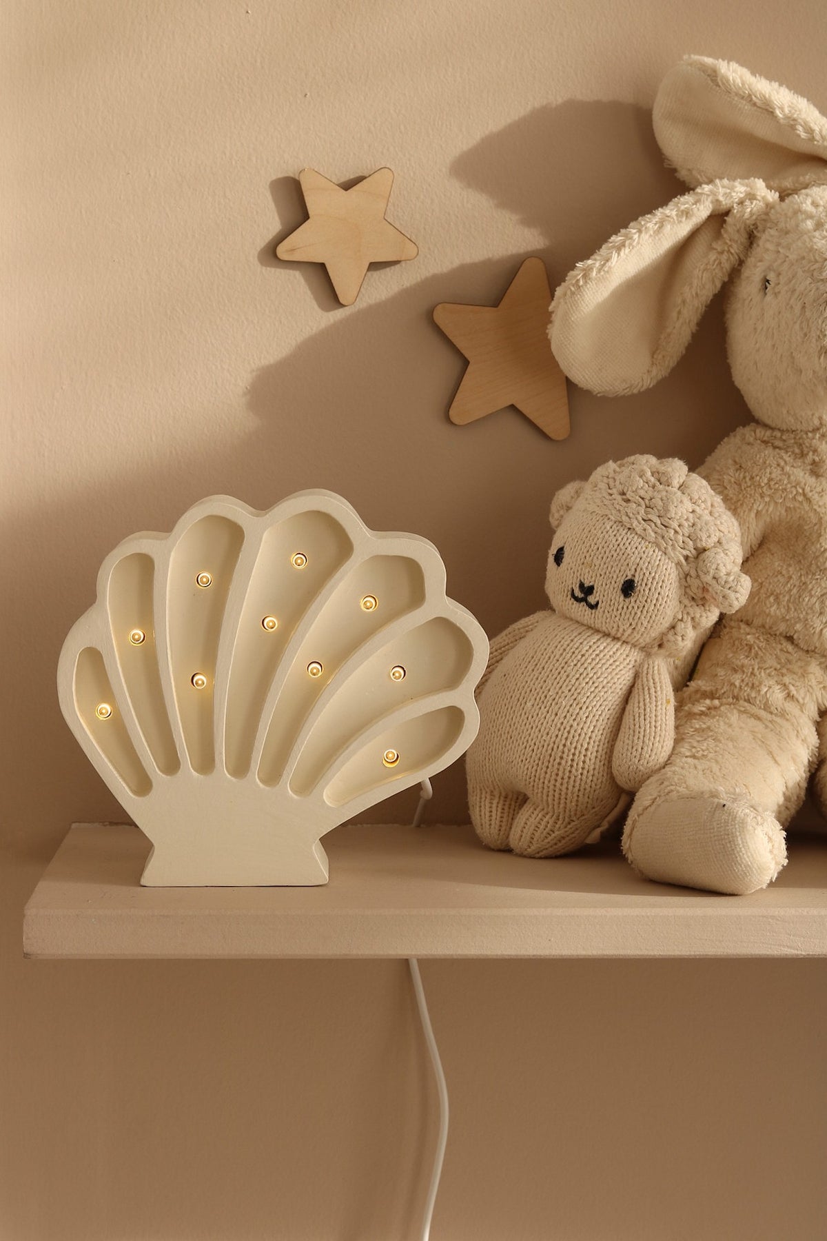 Houten lamp kinderkamer schelp – nachtlamp met dimmer – afbeelding 2
