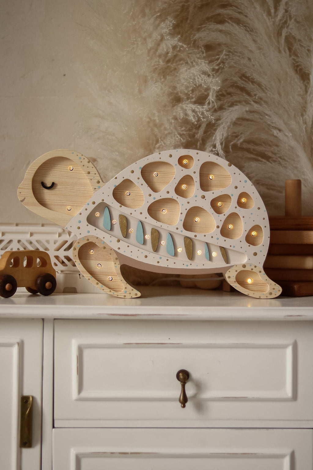 Houten lamp kinderkamer schildpad – nachtlamp met dimmer