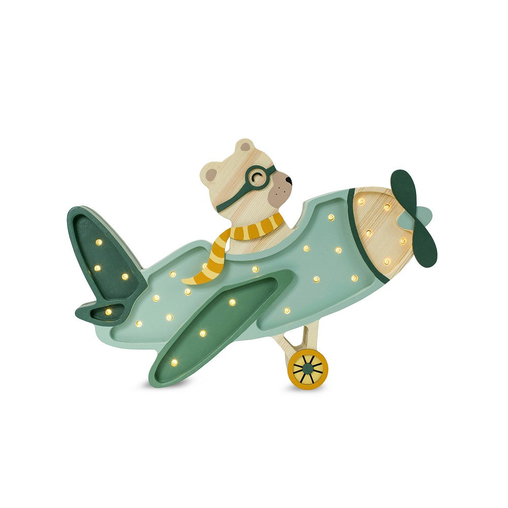 Houten lamp kinderkamer vintage vliegtuig – nachtlamp met dimmer – afbeelding 7