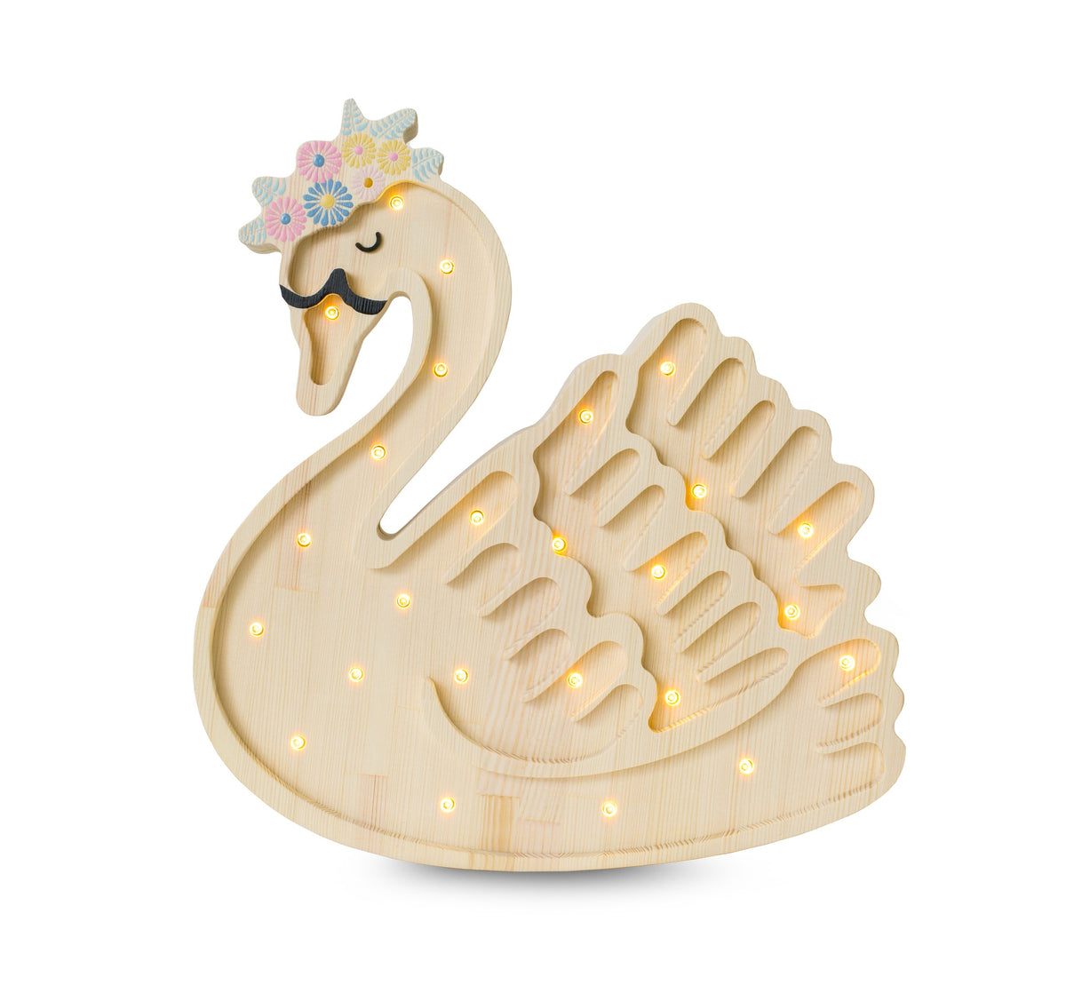 Houten lamp kinderkamer zwaan – nachtlamp met dimmer
