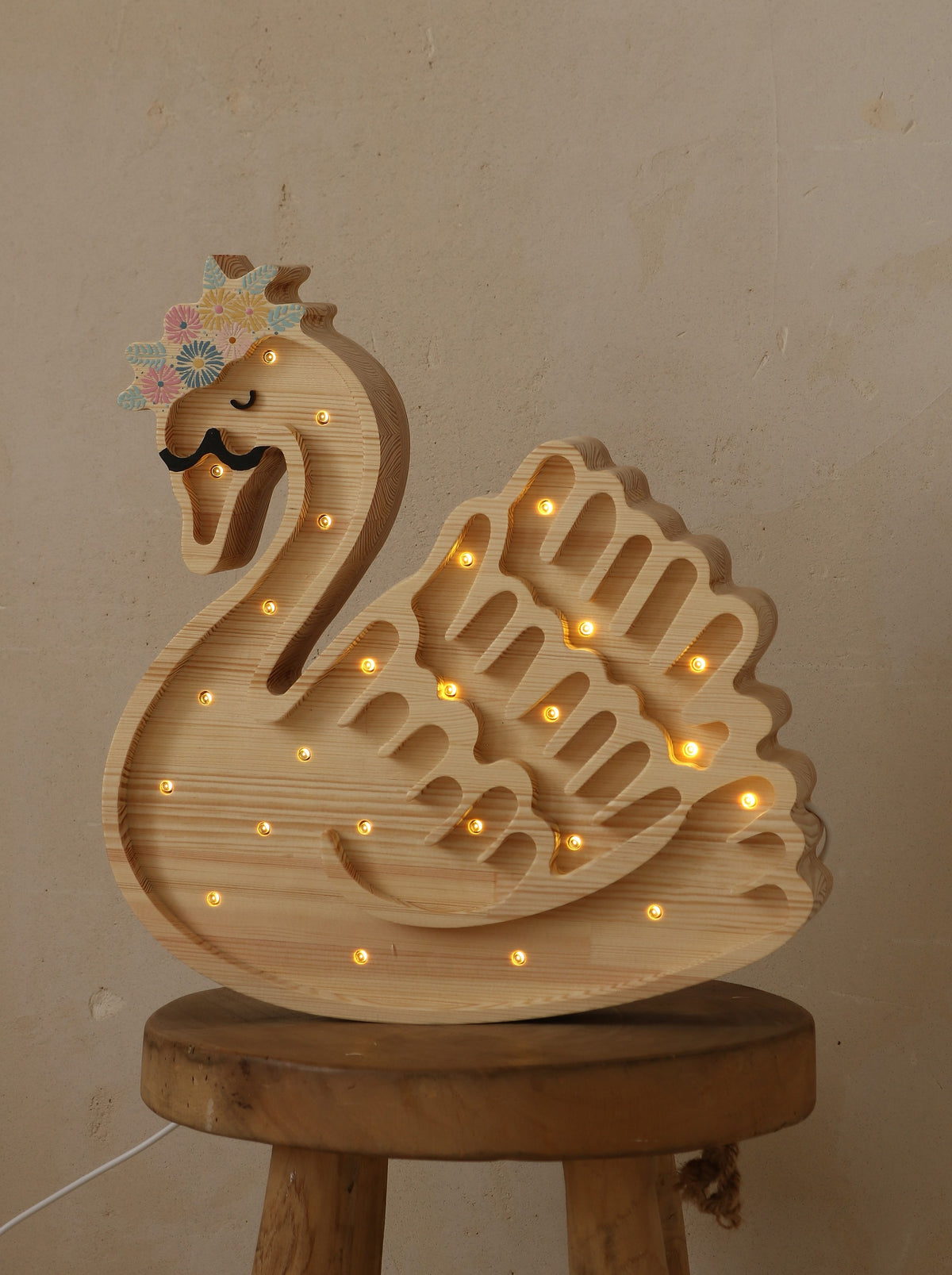 Houten lamp kinderkamer zwaan – nachtlamp met dimmer – afbeelding 5