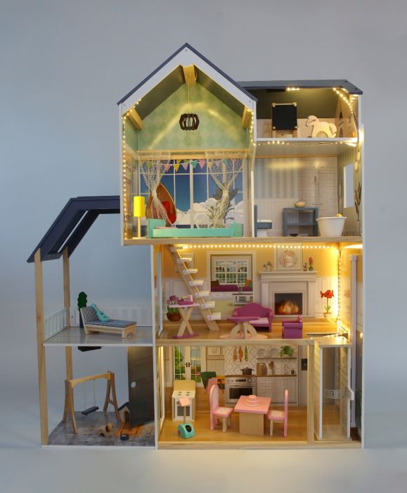 Houten poppenhuis Crystal met ledverlichting – afbeelding 2
