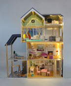 Houten poppenhuis Crystal met ledverlichting – afbeelding 2