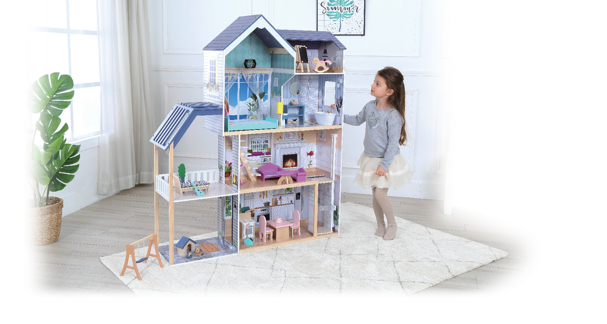 Houten poppenhuis Crystal met ledverlichting – afbeelding 3