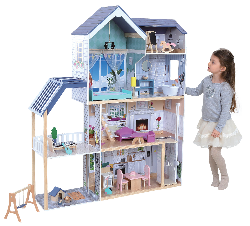 Houten poppenhuis Crystal met ledverlichting – afbeelding 4
