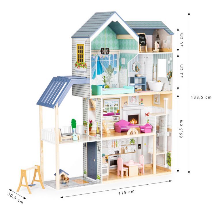 Houten poppenhuis Crystal met ledverlichting – afbeelding 5