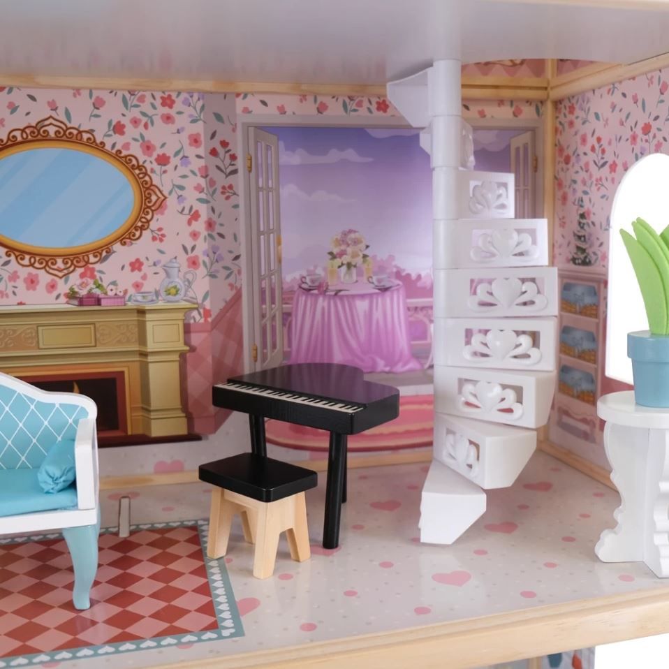 Houten poppenhuis Emily met ledverlichting – afbeelding 5