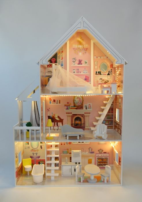 Houten poppenhuis Liselle met ledverlichting – afbeelding 2