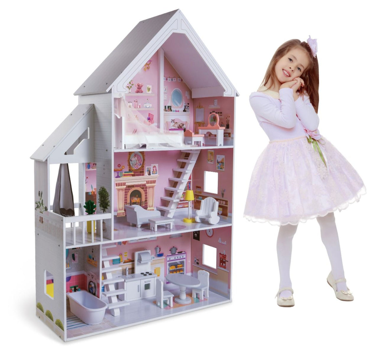 Houten poppenhuis Liselle met ledverlichting – afbeelding 5