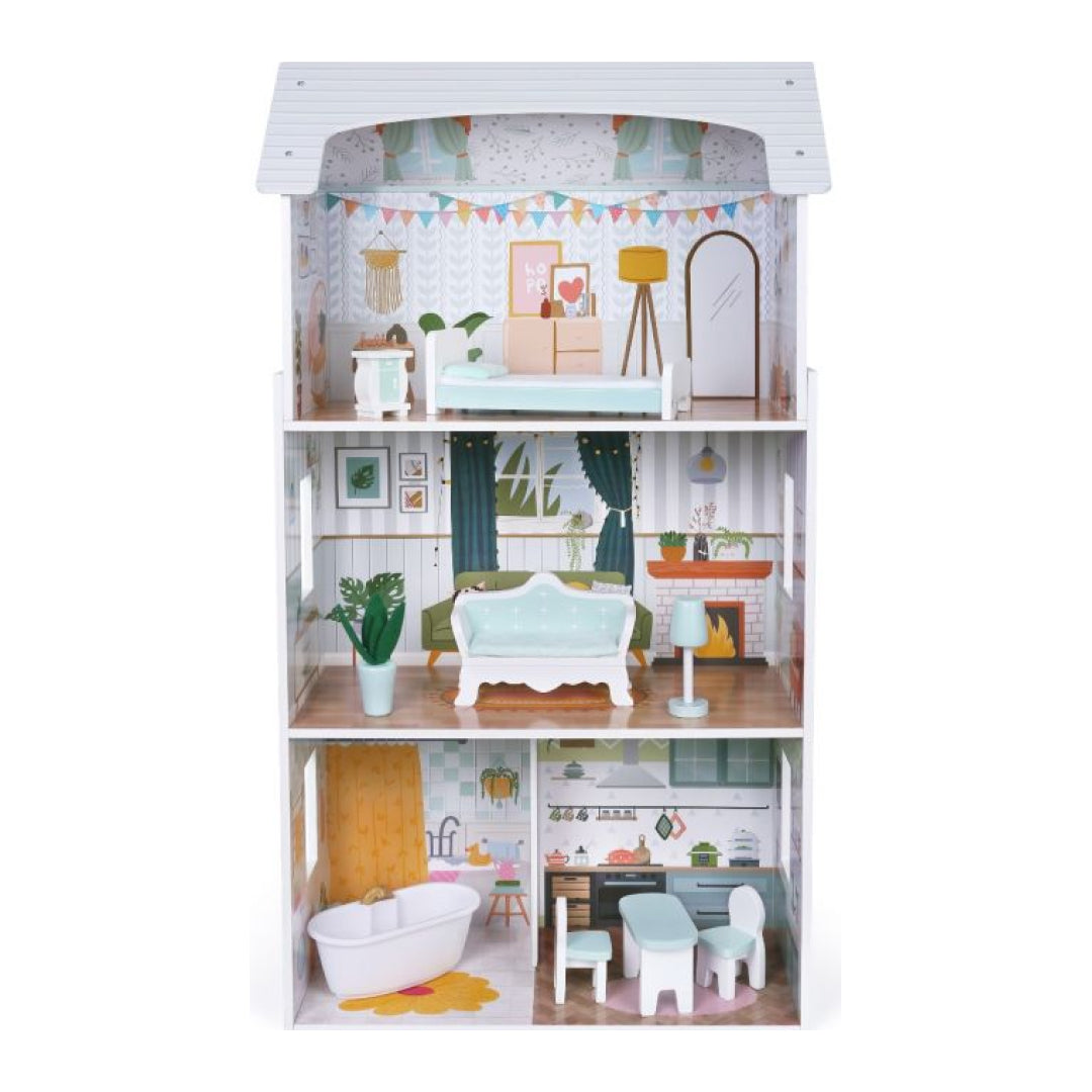 Houten poppenhuis Luna met LED-verlichting – afbeelding 2