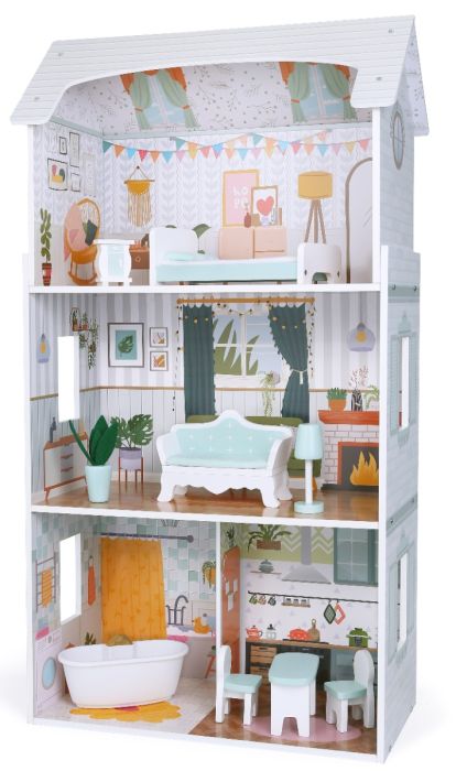 Houten poppenhuis Luna met LED-verlichting – afbeelding 3