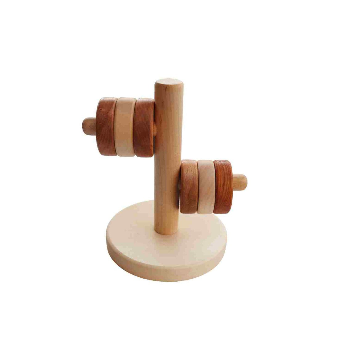 Houten puzzel horizontale toren met 6 schijven