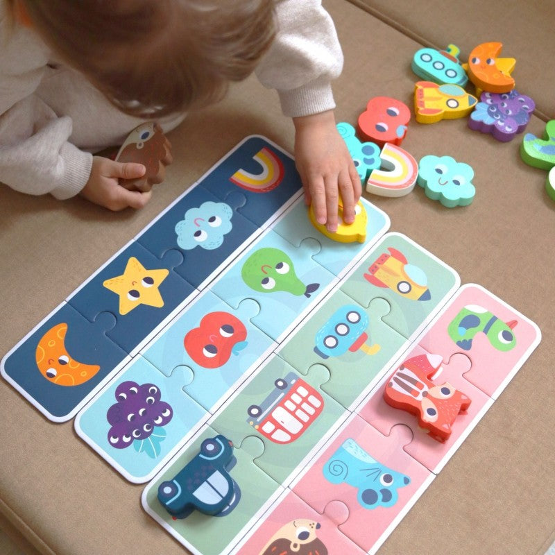 Houten puzzel memory vormen – voelspel met kaarten