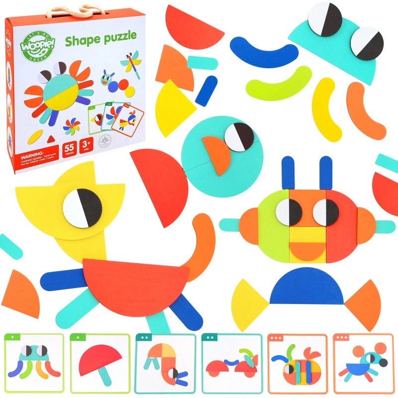 Houten puzzel montessori – vormen leggen met voorbeeldkaarten – afbeelding 12