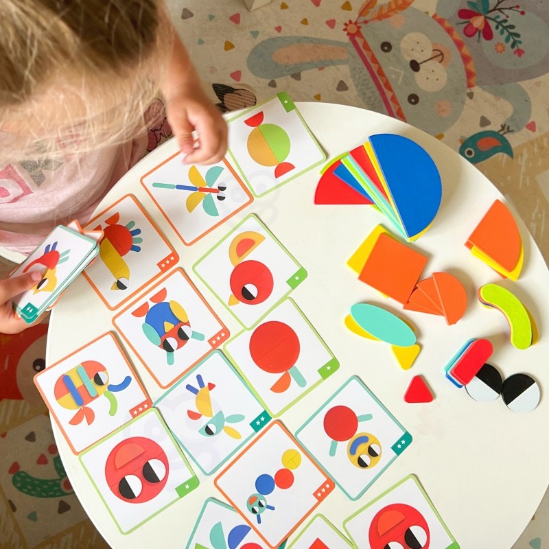 Houten puzzel montessori – vormen leggen met voorbeeldkaarten – afbeelding 9