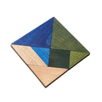 Houten puzzel tangram koele kleuren – in opbergzakje