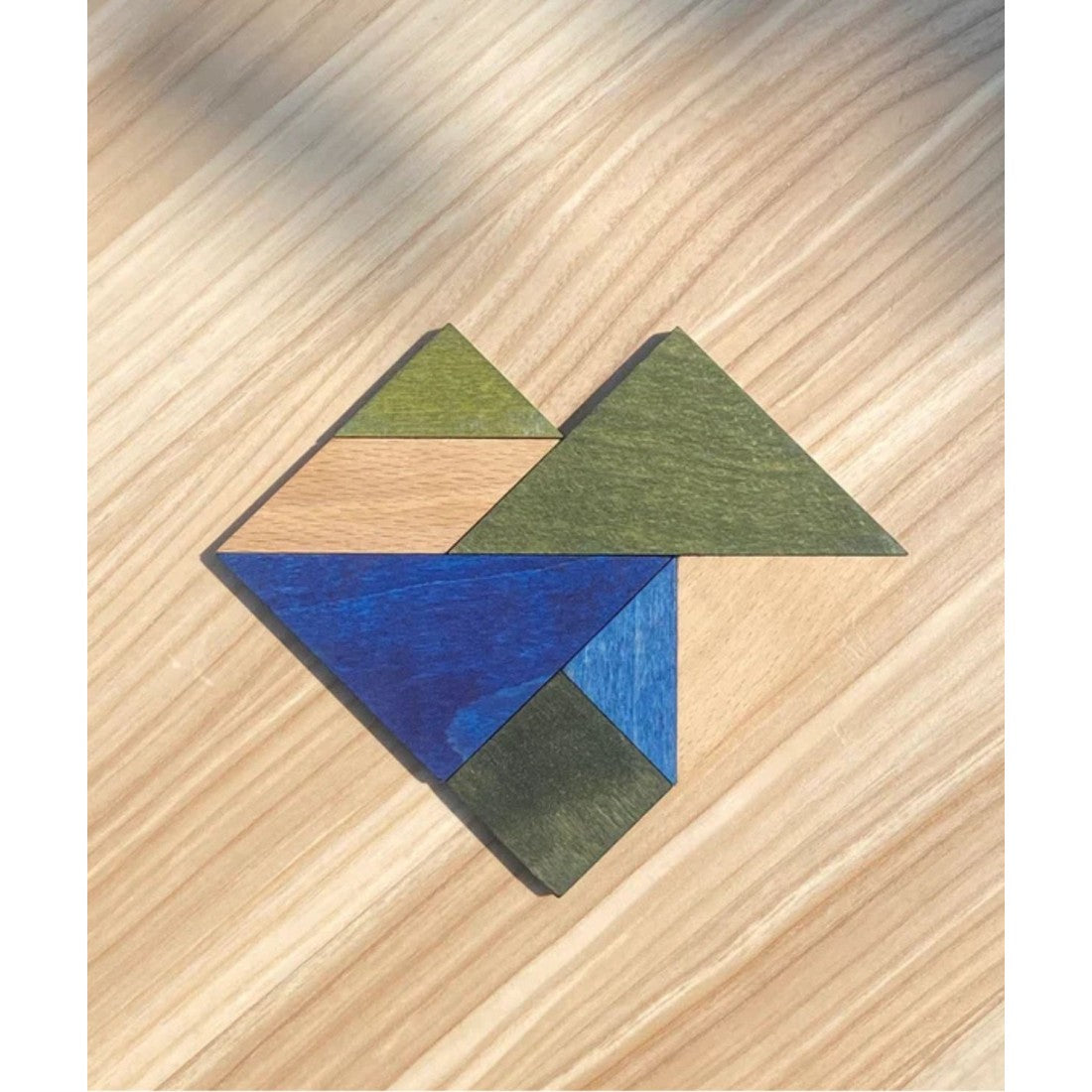 Houten puzzel tangram koele kleuren – in opbergzakje – afbeelding 3