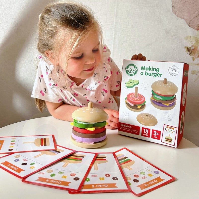 Houten stapelburger met receptkaart – afbeelding 2
