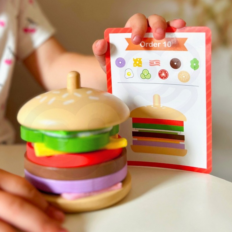 Houten stapelburger met receptkaart – afbeelding 3